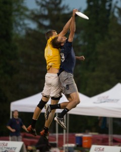 Central Florida's Mischa Freystaetter makes an incredible interception over Carleton's Simon Montague.