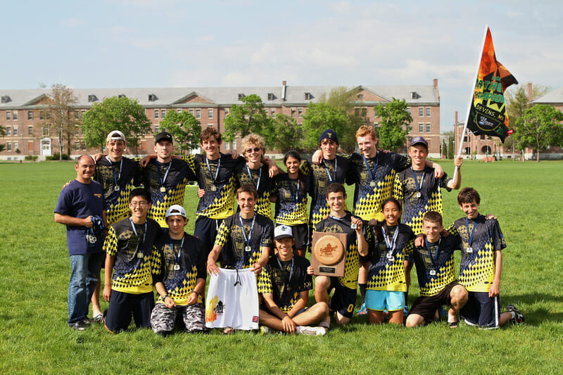 Lexington High School ultimate frisbee team after their win at Northeastern Championships.