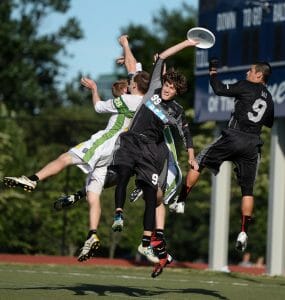 The DC Current's Alan Kolick skies a pile of New York Rumble players for a critical score late in the game.