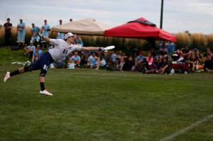 A Doublewide player with gets extended for a grab in the final of South Central Regionals