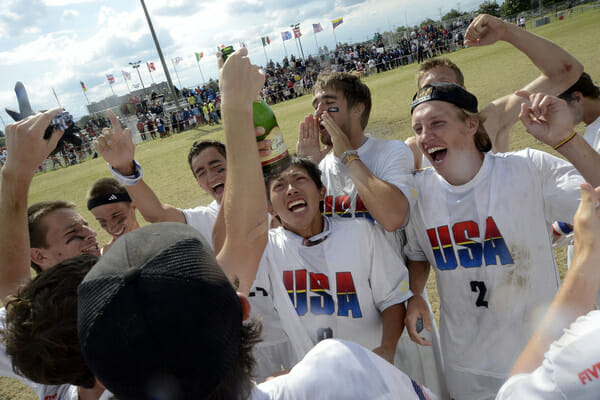 Team USA (Open) celebrates after winning gold at the U23 World Championships in Toronto.