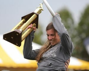 UNC-Wilmington's Claire Chastain celebrates winning the 2013 Callahan award. Photo: Alex Fraser -- UltiPhotos.com