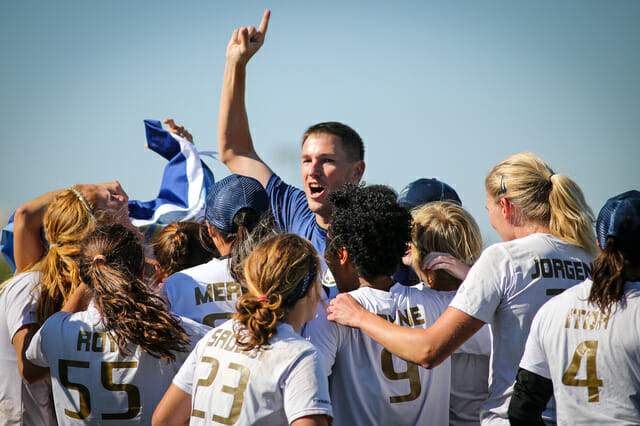 Washington DC Scandal coach Alex Ghesquiere and his team celebrates winning their first-ever national title, ending San Francisco Fury's seven year streak. Photo: Christina Schmidt -- UltiPhotos.com