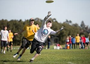 Dalton Smith goes for a disc at the 2013 Stanford Invite.