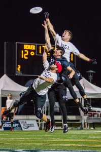 Stanley Peterson (right) goes up on defense in the 2014 National semifinal.