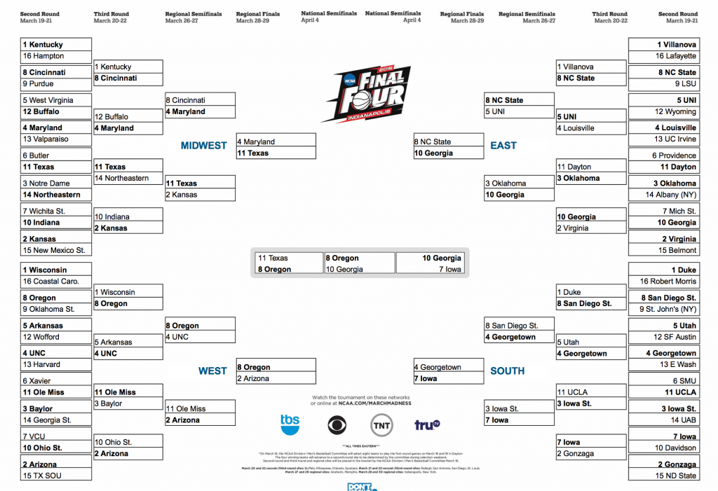 My NCAA Bracket, Selected By Men's College Ultimate Matchups - Livewire ...