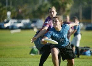 Michigan's Gina Sancricca goes for a backhand at Florida Winter Classic 2016. Photo: Billy Dzwonkowski -- UltiPhotos.com