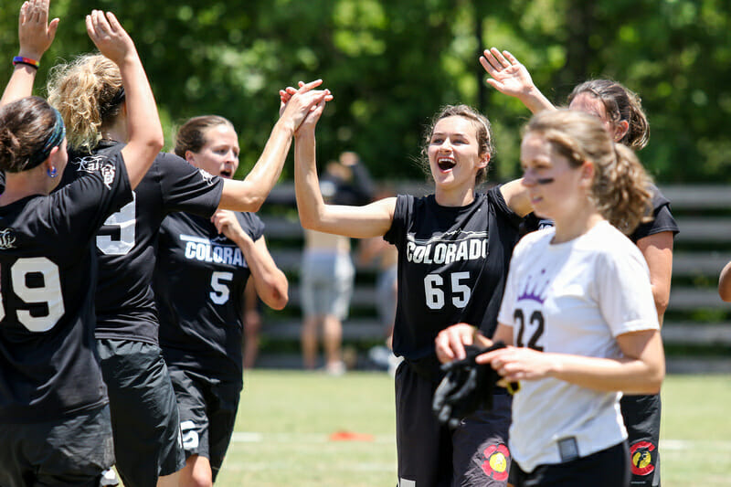 Colorado celebrates during their final pool play game, whch clinched their advancement to prequarterfinals.