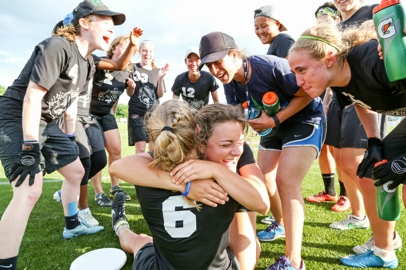 Dartmouth celebrates winning their prequarterfinal.