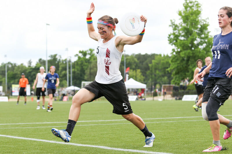 Anne Marie Gordon catches the title winning score for Stanford Superfly. Photo: Paul Rutherford -- UltiPhotos.com