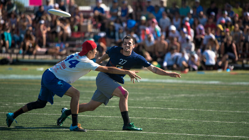 Revolver's Ashlin Joye bombs a backhand. Photo: Jolie Lang -- UltiPhotos.com