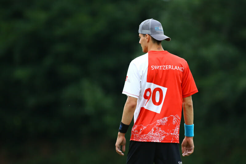 A Swiss player at the 2015 U23 World Championships. Photo: Nathan Kolakovic -- UltiPhotos.com