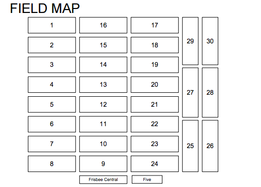 The field map from the Potlatch 2016 program guide, held at Sixty Acres Park in Redmond, WA. 