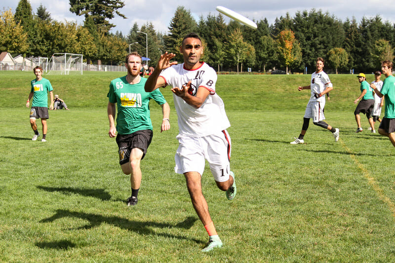 Gagan Chatha and Vancouver Furious George ran past Rhino to claim a bid to the Club Championships. Photo: Michael Bury -- UltiPhotos.com