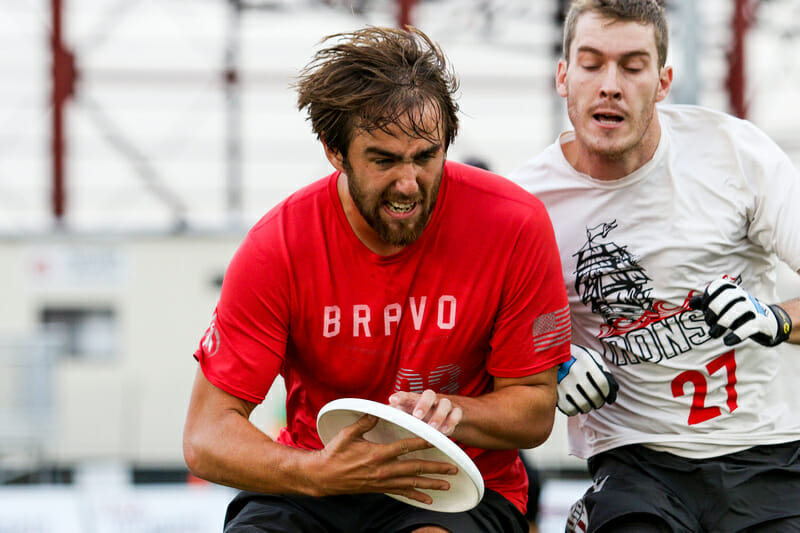 Johnny Bravo's Jimmy Mickle in the 2016 National Championships semifinals. Photo: Paul Rutherford -- UltiPhotos.com