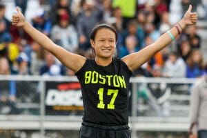 Brute Squad's Angela Zhu at the 2016 Club Championships. Photo: Paul Rutherford -- UltiPhotos.com