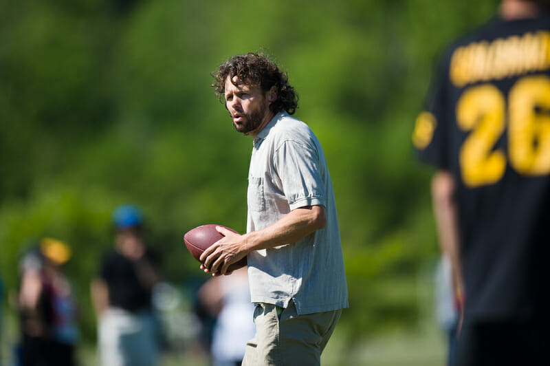 Johnny Bravo's Jim Schoettler coaching Colorado at the 2014 College Championships. Photo: Kevin Leclaire -- UltiPhotos.com