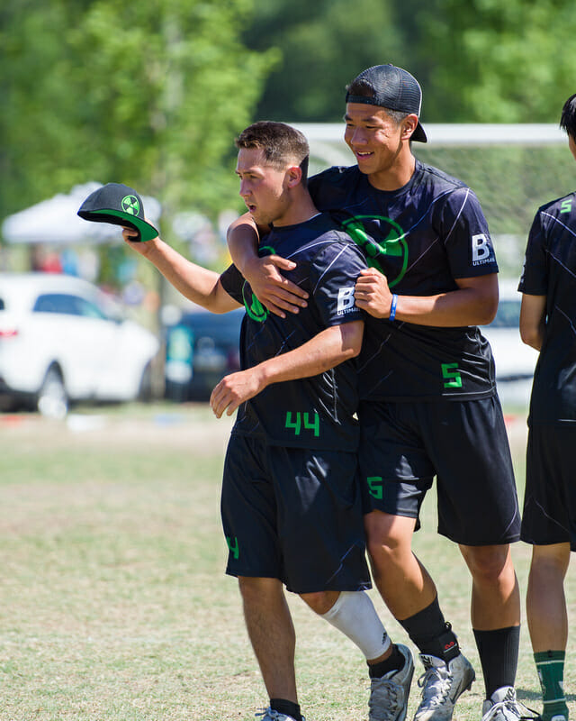 Tim Okita and Aaron Shi of Cal Poly SLOCORE at the 2016 College Championships. Photo: Kevin Leclaire -- UltiPhotos.com