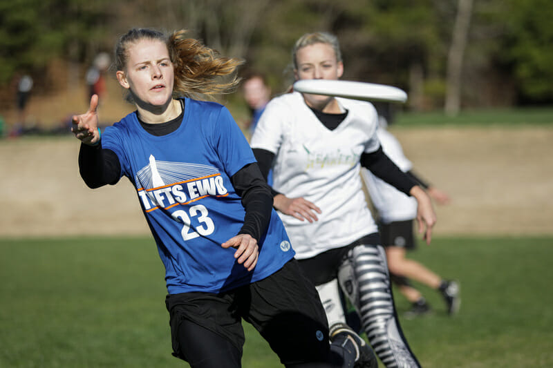 Tufts's Claire Dunn makes a catch at Queen City Tune Up 2017.