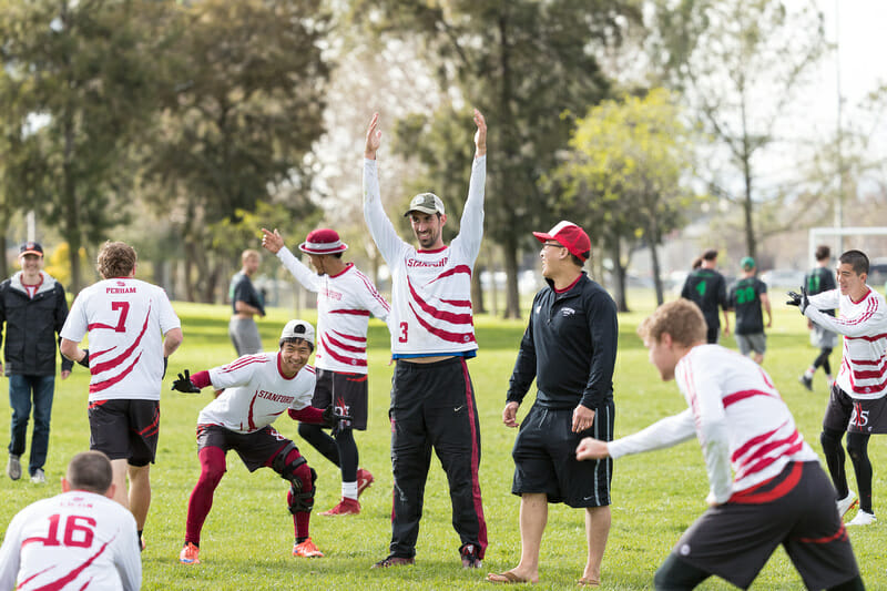 Stanford Bloodthirsty celebrates with a freeze frame at the 2017 Stanford Invite.