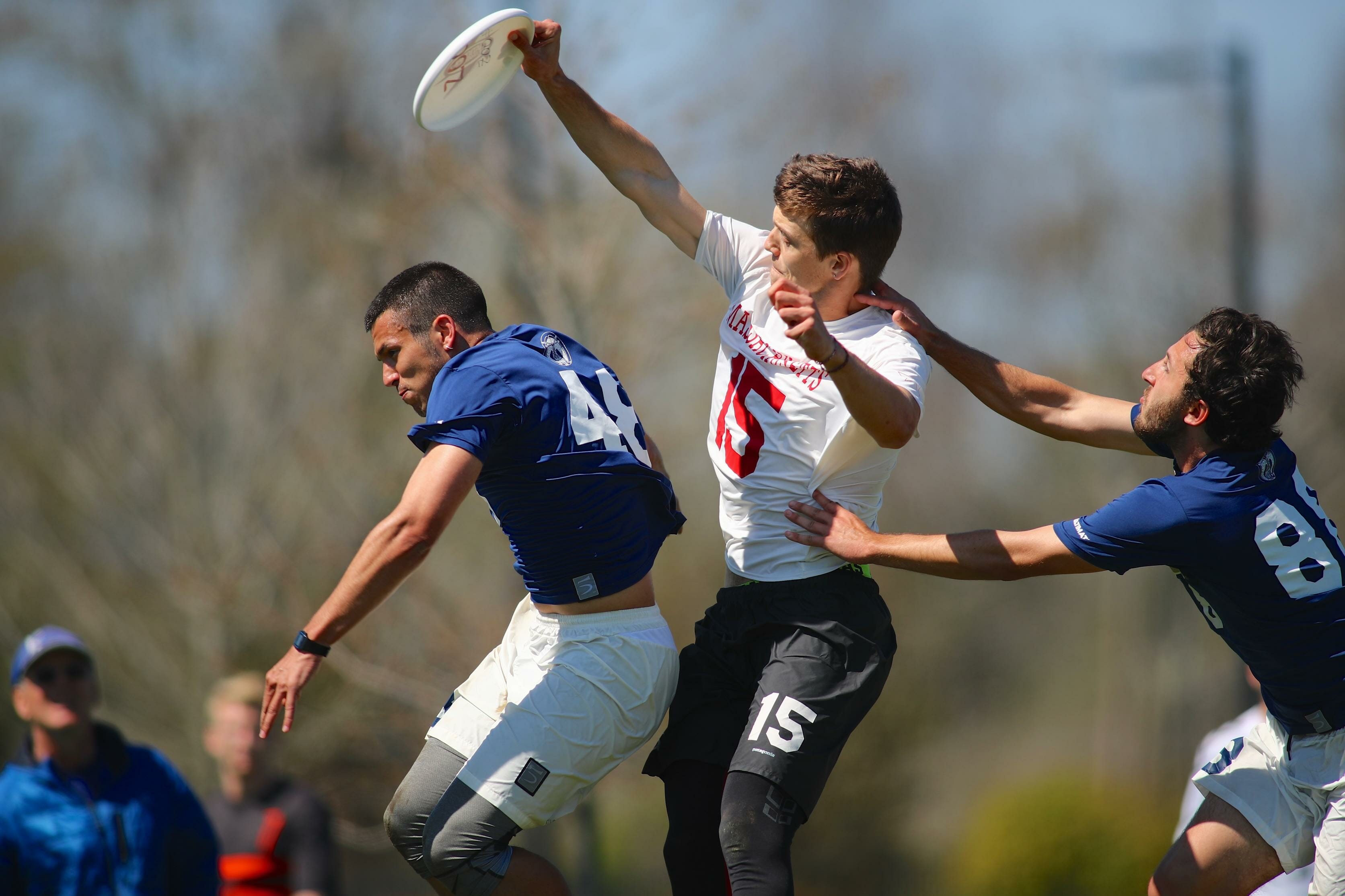 UMass's Tannor Johnson makes a grab through traffic against Pittsburgh in the final of Easterns 2017.