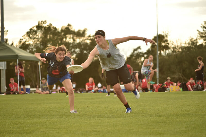 Dartmouth's Jaclyn Verzuh fends off a Florida defender in the final of the 2017 Florida Winter Classic.