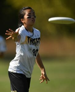 Catherine Hui releases a backhand at 2017 Club Nationals.