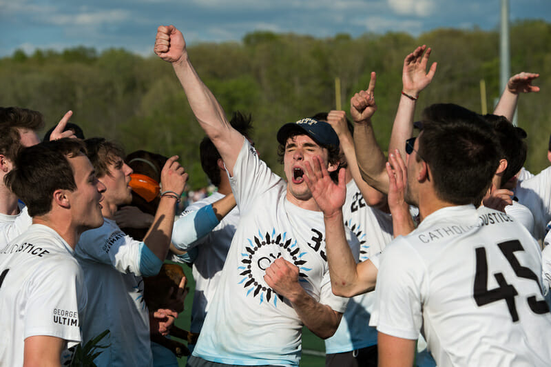 Georgetown celebrates their first Nationals berth at Atlantic Coast Regionals 2018.