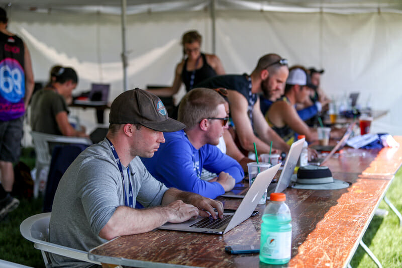 Ultiworld staff at the 2018 D-I College Championships.