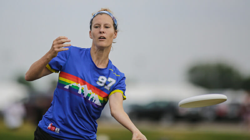 Molly Brown's Sarah Pesch releases a forehand at the 2018 U.S. Open.