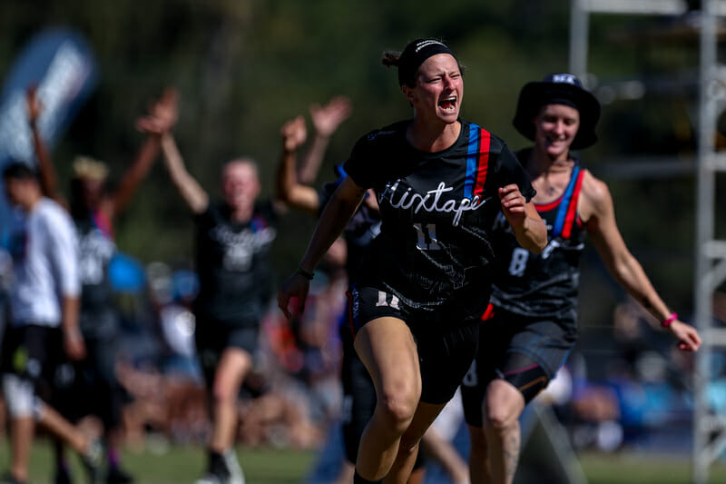 Mixtape's Bert Abbott cheers during the semifinals at the 2018 Club National Championships.