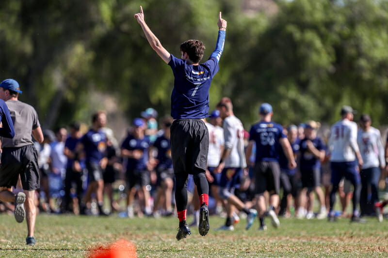 PoNY's Clark Cofer celebrates during the semifinals at the 2018 Club National Championships.
