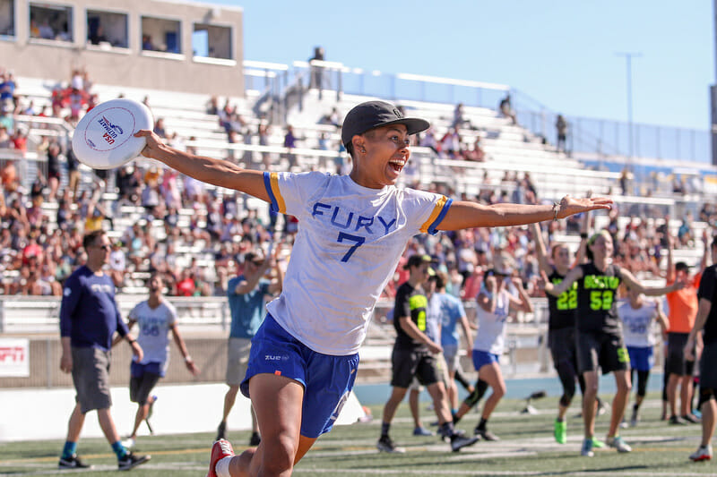 Fury's Opi Payne celebrates the championship winning goal at the 2018 Club National Championships.