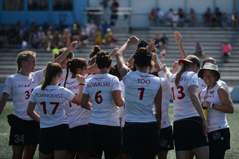 Scandal huddles up during the final of the 2018 Pro Championships.