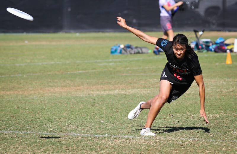 Scandal's Amy Zhou pulls at the 2018 USA Ultimate Club Championships.