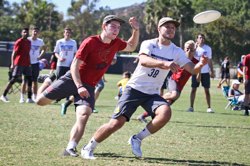 Sockeye's John Randolph defender Temper handler Jonah Wisch at the 2018 club National Championships.