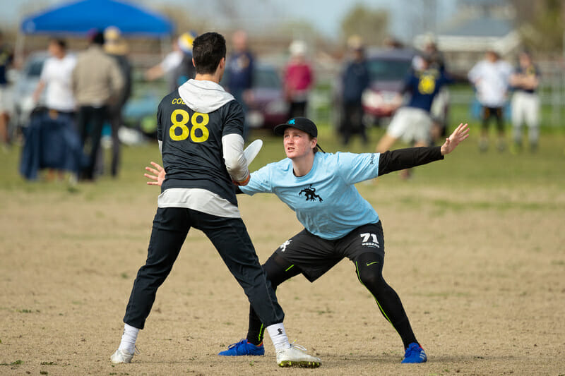 Colorado's Quinn Finer is marked by Wisconsins's Jake Rubin-Miller at Stanford Invite 2019.