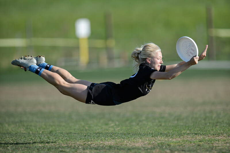 UNC's Rebecca Fagan takes flight at Atlantic Coast Regionals 2019.