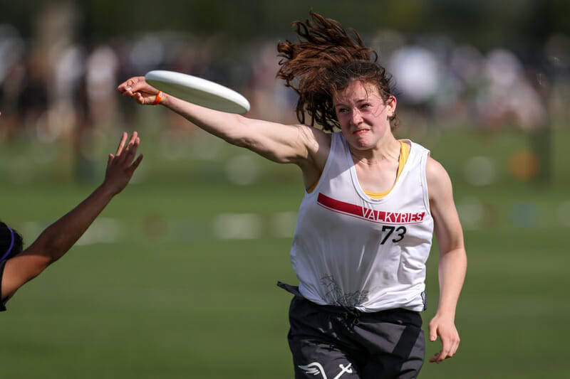 Northeastern's Clara Stewart uncorks at backhand on Day 1 of Nationals.