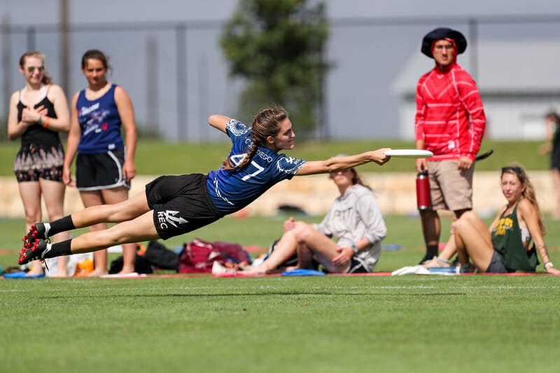 UCSD's Dena Elimelech dives for the game-winning goal.