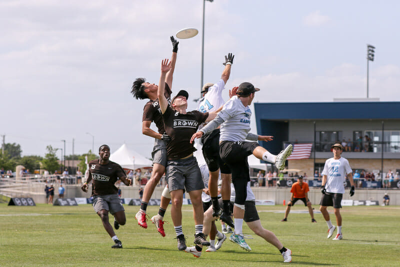 Brown's Bryan Xian scores the 2019 College Championships game winner. 