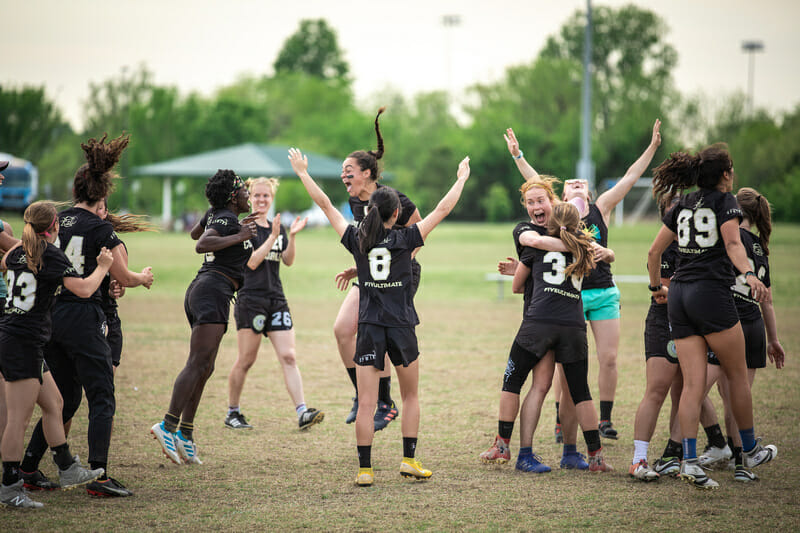 Colorado celebrates winning the game to go at South Central Regionals 2019.