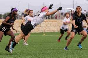 UCSB's Audrey Brown leaves her feet at the 2019 D-I College Championships.