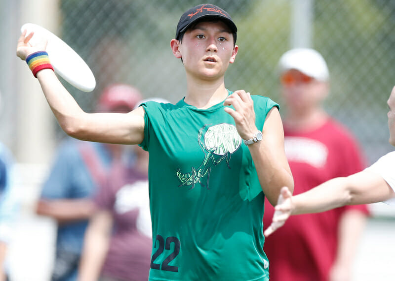 Oberlin's Abby Cheng at the 2019 D-III College Championships. Photo: William 'Brody' Brotman -- UltiPhotos.com