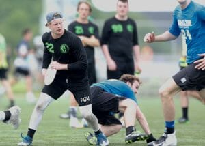 Franciscan's Dom Schuster at the 2019 D-III College Championships. Photo: William 'Brody' Brotman -- UltiPhotos.com