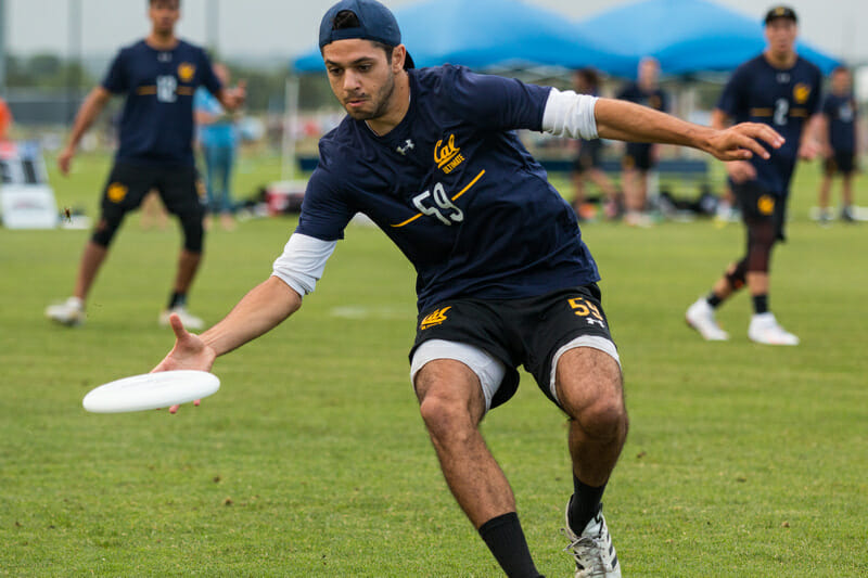 Cal's Liam Kreiss runs one down at the D-I College Championships 2019.