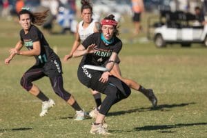 Veronica Eder competing with San Diego Wildfire at the 2018 Club Championships. Photo: Rodney Chen -- UltiPhotos.com