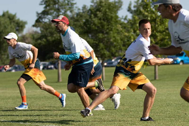 Endless Sunset at the 2019 USAU Masters Championships. Photo: Ken Forman -- UltiPhotos.com