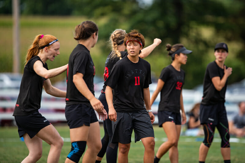 Kaede Yoshida playing with Seattle Riot at the 2019 Pro Championships. Photo: Paul Andris -- UltiPhotos.com