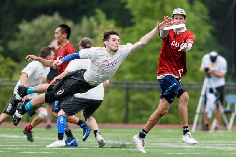 new York PoNY's Clark Cofer goes for the block in the men's final at the 2019 Pro Championships. Photo: Sam Hotaling -- UltiPhotos.com